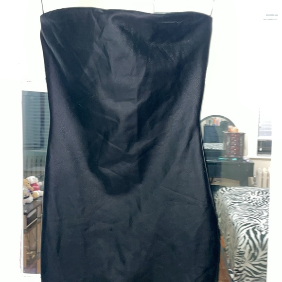 Naked wardrobe black ultra soft faux suede strapless maxi back slit tube dress - Picture 4 of 9